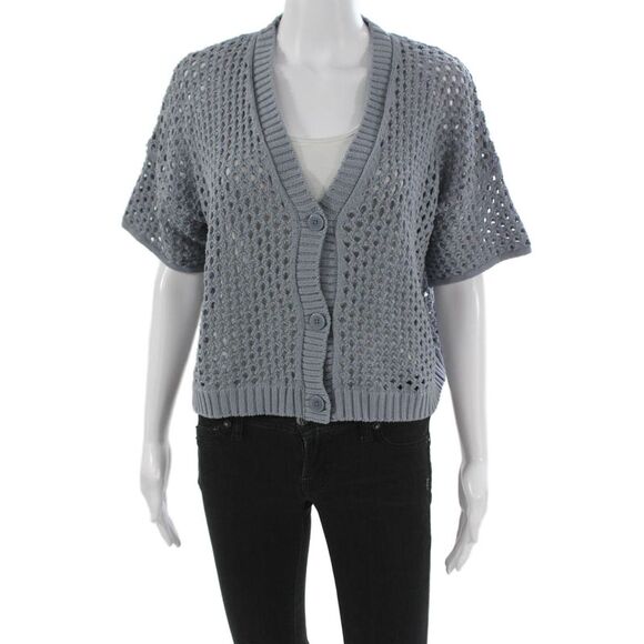 Splendid Sweaters - Splendid Women Cardigan V Neck Short Sleeve 100% Cotton Gray Size S